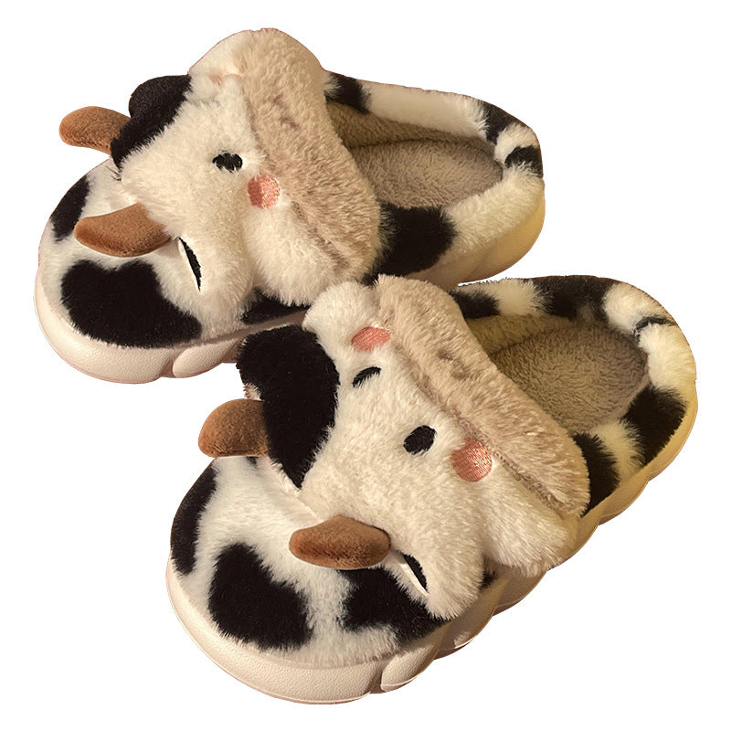 Fluffy tøfler med ku-ansikt