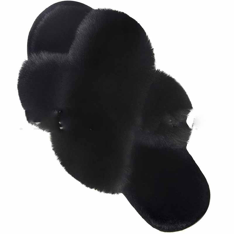 Fluffy slippers med kryssreimer i grå